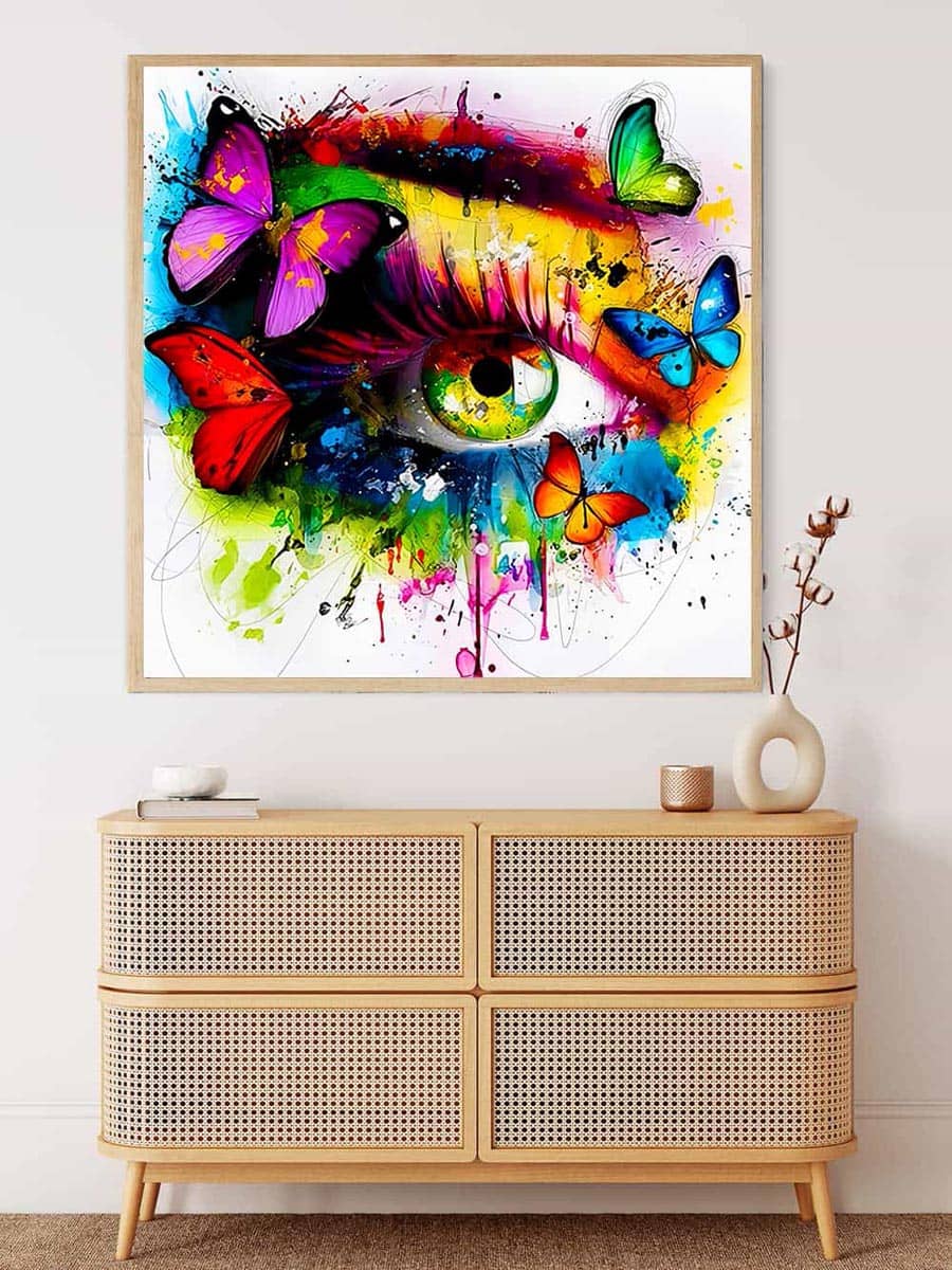 Malen nach Zahlen - bunte Schmetterlinge, Auge - hochwertige Leinwand - abstrakt, bestseller, menschen, neue_bilder, quadratisch, schmetterling