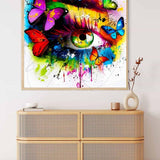 Malen nach Zahlen - bunte Schmetterlinge, Auge - hochwertige Leinwand - abstrakt, bestseller, menschen, neue_bilder, quadratisch, schmetterling