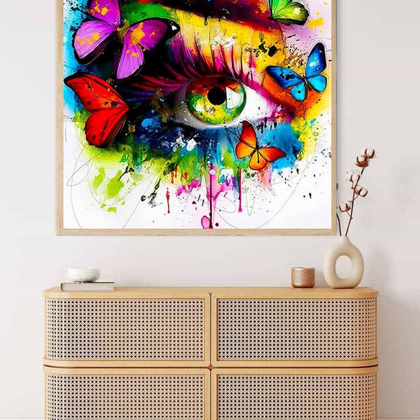 Malen nach Zahlen - bunte Schmetterlinge, Auge - hochwertige Leinwand - abstrakt, bestseller, menschen, neue_bilder, quadratisch, schmetterling