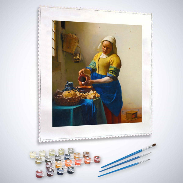 Malen nach Zahlen - Die Milkmaid, Vermeerstyle - hochwertige Leinwand - bekannte künstler, neue_bilder, quadratisch