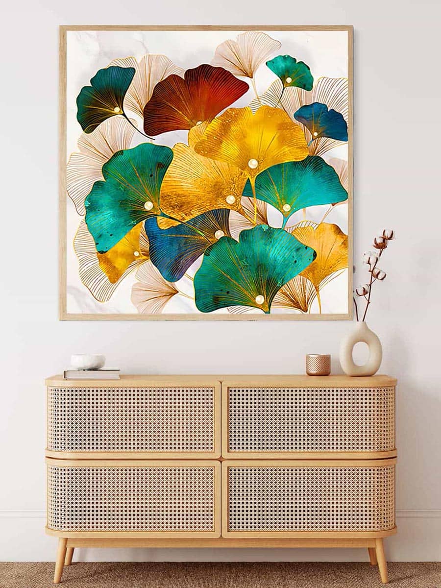 Malen nach Zahlen - Abstrakte Ginkgo Blätter - hochwertige Leinwand - landschaft, neue_bilder, quadratisch