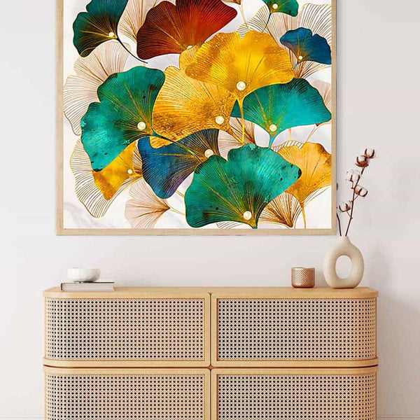 Malen nach Zahlen - Abstrakte Ginkgo Blätter - hochwertige Leinwand - landschaft, neue_bilder, quadratisch