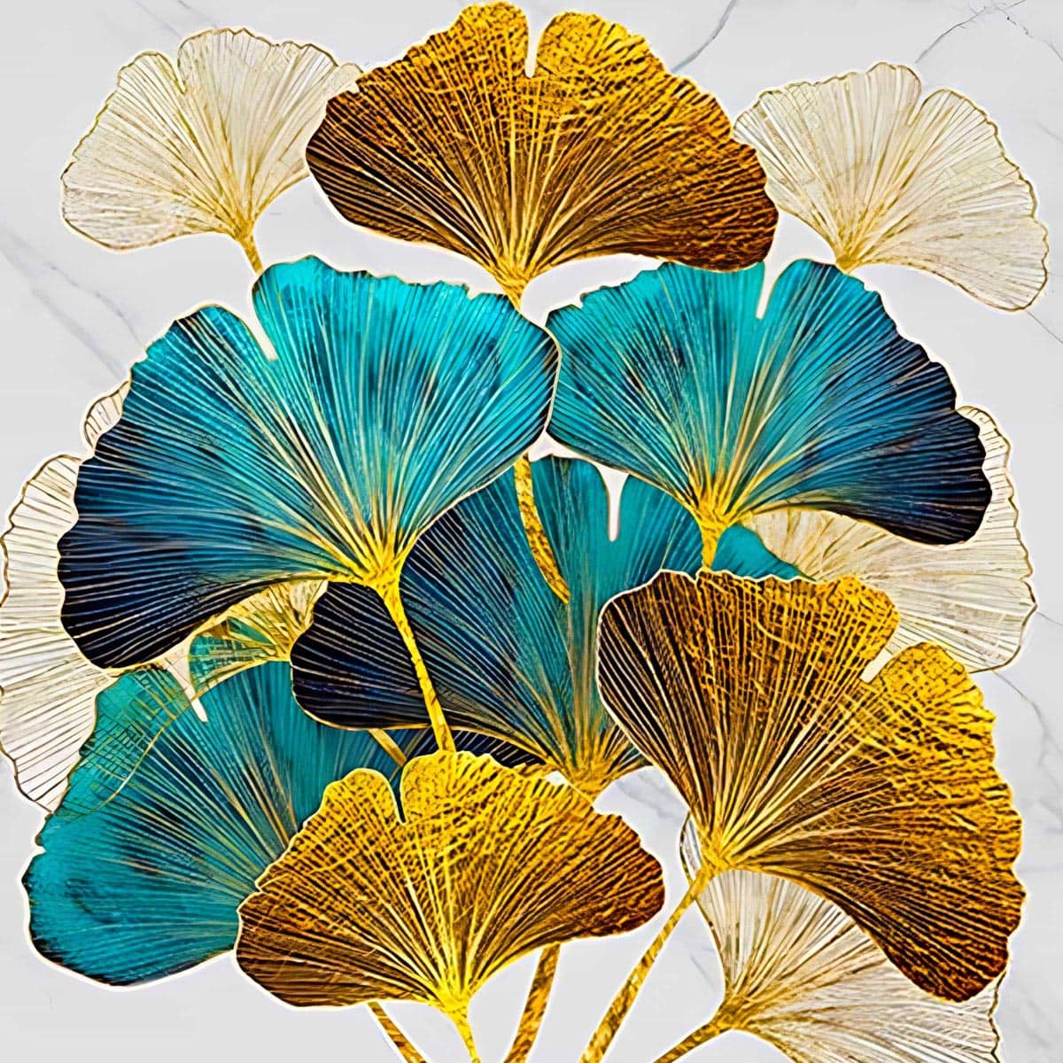 Malen nach Zahlen - Abstrakte Ginkgo Blätter Strauß - hochwertige Leinwand - bestseller, landschaft, neue_bilder, quadratisch, startbestseller