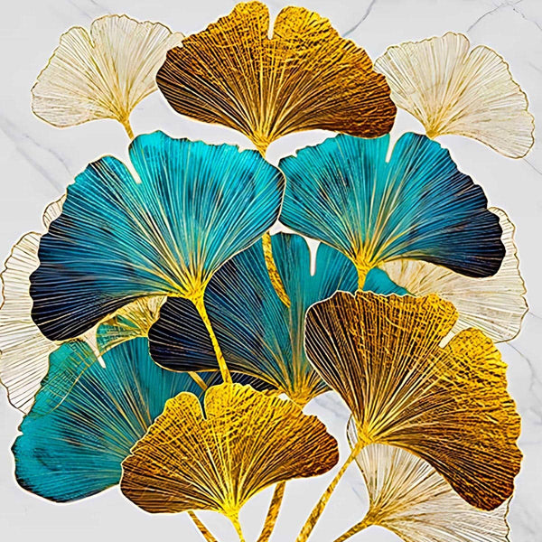 Malen nach Zahlen - Abstrakte Ginkgo Blätter Strauß - hochwertige Leinwand - bestseller, landschaft, neue_bilder, quadratisch, startbestseller