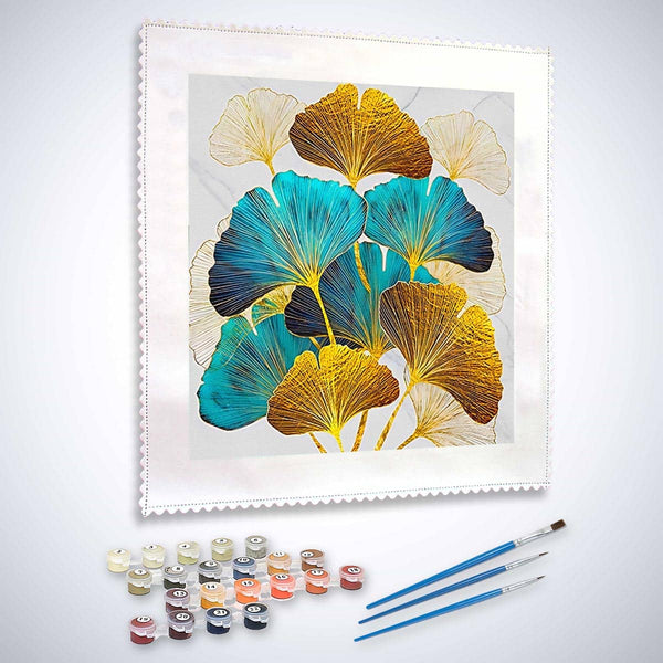 Malen nach Zahlen - Abstrakte Ginkgo Blätter Strauß - hochwertige Leinwand - bestseller, landschaft, neue_bilder, quadratisch, startbestseller