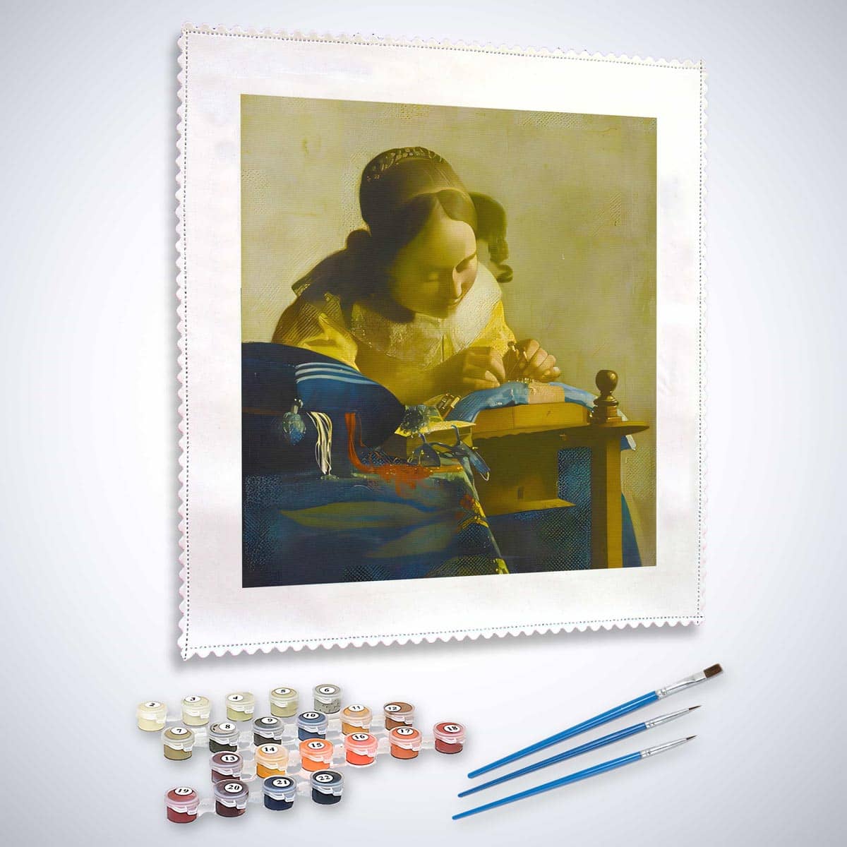 Malen nach Zahlen - Die Spitzenklöpperin, Vermeer Style - hochwertige Leinwand - bekannte künstler, neue_bilder, quadratisch