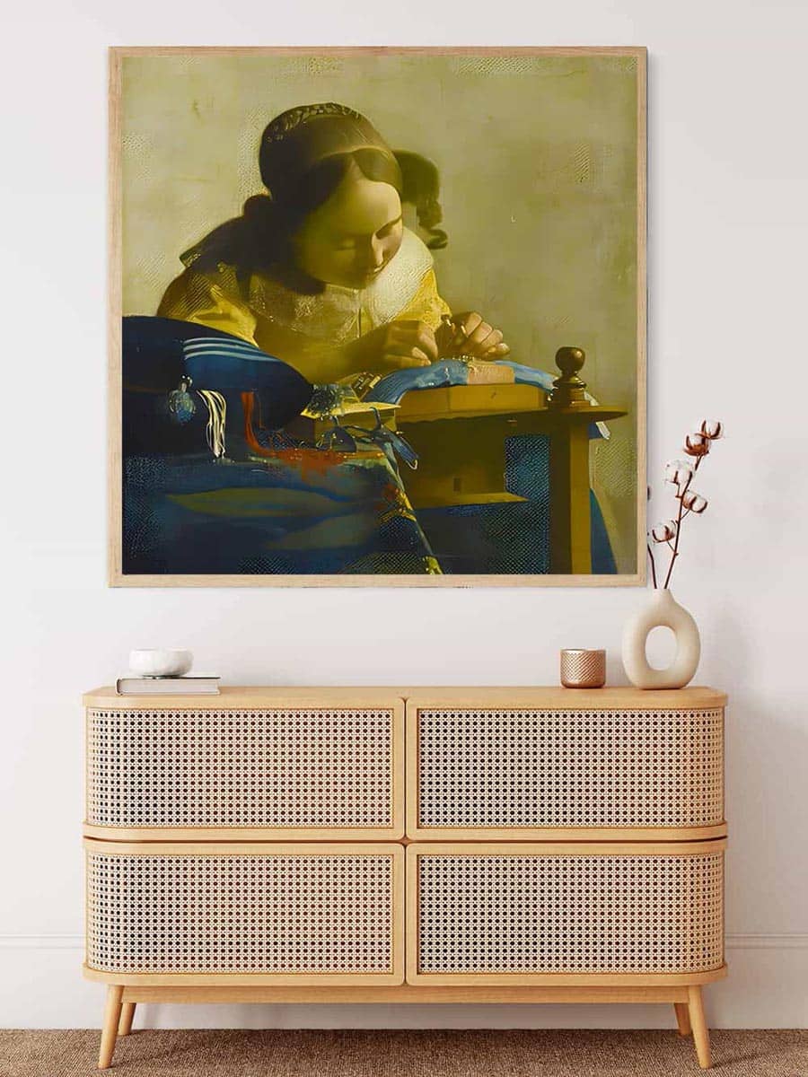 Malen nach Zahlen - Die Spitzenklöpperin, Vermeer Style - hochwertige Leinwand - bekannte künstler, neue_bilder, quadratisch