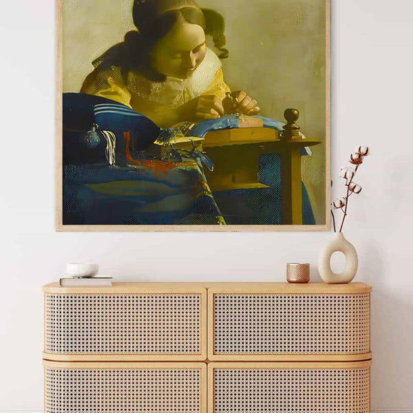 Malen nach Zahlen - Die Spitzenklöpperin, Vermeer Style - hochwertige Leinwand - bekannte künstler, neue_bilder, quadratisch