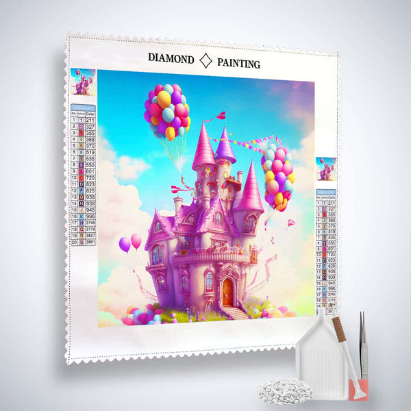 AB Diamond Painting Kit - Fairy Tale Castle with Balloons, Paint by Numbers, Sparkling Art on Professional Canvas with Acrylic Diamonds