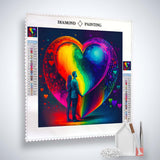 AB Diamond Painting - Colorful heart of love, couple on canvas with included tools and enhanced acrylic diamonds. Paint by Numbers.