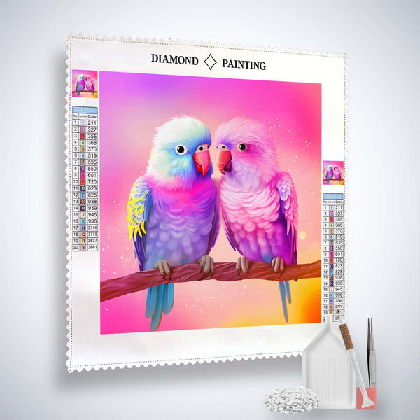 AB Diamond Painting Kit - Lovebirds Design with Paint by Numbers, Acrylic Diamonds, Tweezers, and Application Pen