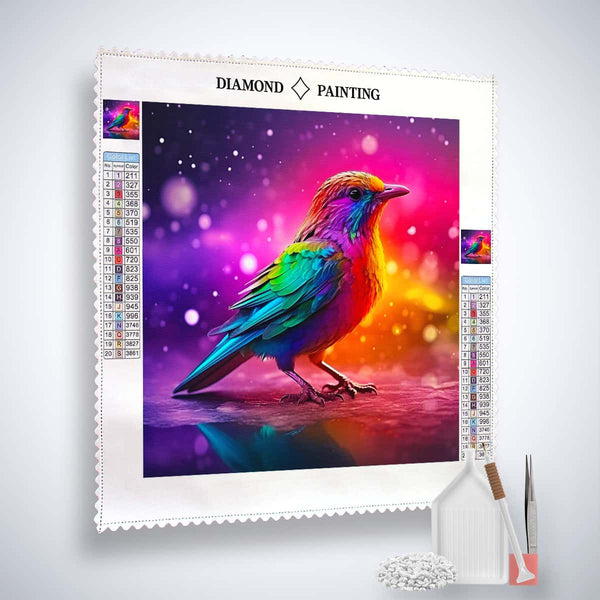 Colorful bird diamond painting kit with enhanced acrylic diamonds on professional canvas. Paint by numbers for vibrant art.