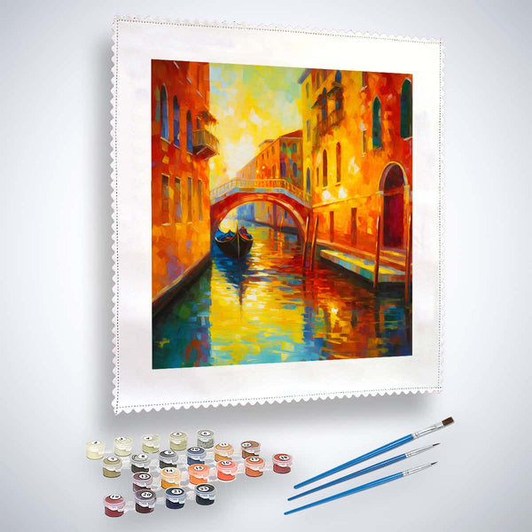 Malen nach Zahlen - Venedig Brücke in der Sonne - hochwertige Leinwand - Neu eingetroffen, Quadratisch, Sonnenuntergang, SonnenuntergangNeu eingetroffen, Venedig
