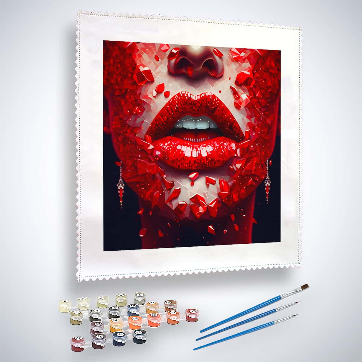 Malen nach Zahlen - Red Lips - hochwertige Leinwand - Frau, FrauNeu eingetroffen, Menschen, Neu eingetroffen, Quadratisch