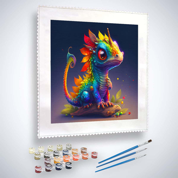 Malen nach Zahlen - Regenbogen Drache - hochwertige Leinwand - Drache, Fantasy, FantasyNeu eingetroffen, Neu eingetroffen, Quadratisch