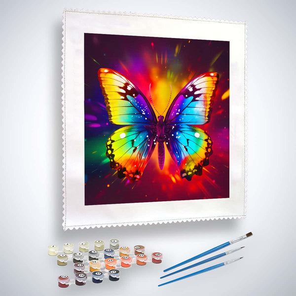Malen nach Zahlen - Regenbogen Schmetterling - hochwertige Leinwand - Neu eingetroffen, Quadratisch, Schmetterling, Tiere, TiereNeu eingetroffen