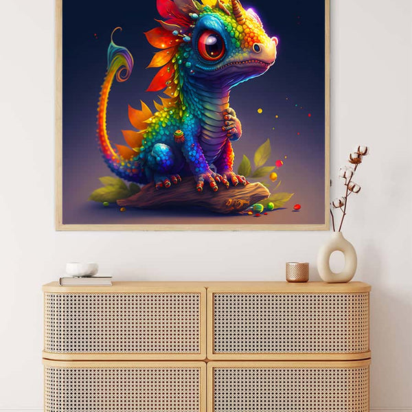 Malen nach Zahlen - Regenbogen Drache - hochwertige Leinwand - Drache, Fantasy, FantasyNeu eingetroffen, Neu eingetroffen, Quadratisch