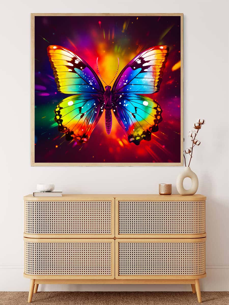 Malen nach Zahlen - Regenbogen Schmetterling - hochwertige Leinwand - Neu eingetroffen, Quadratisch, Schmetterling, Tiere, TiereNeu eingetroffen