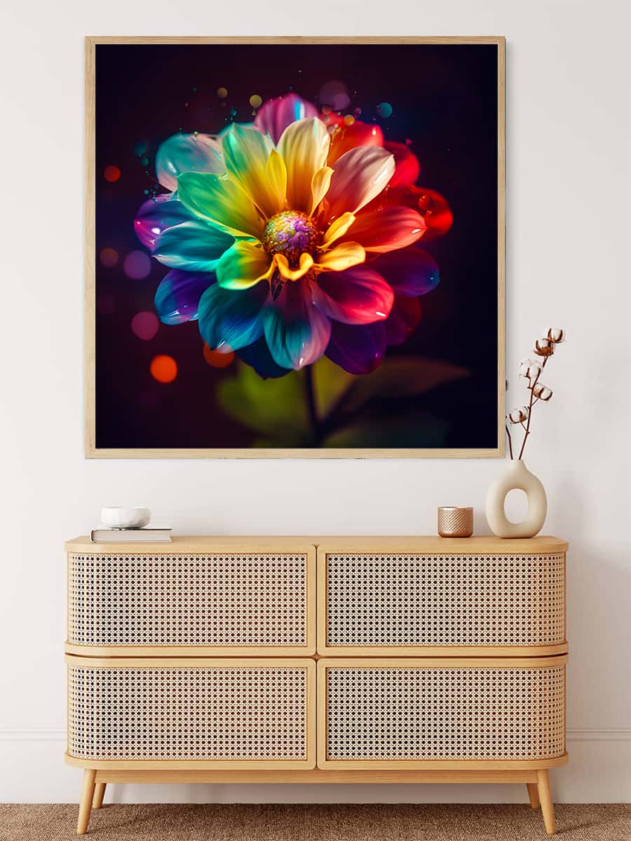 AB Diamond Painting Rainbow Flower - Paint by Numbers Kit Featuring a Vibrant, Colorful Flower Design on Display