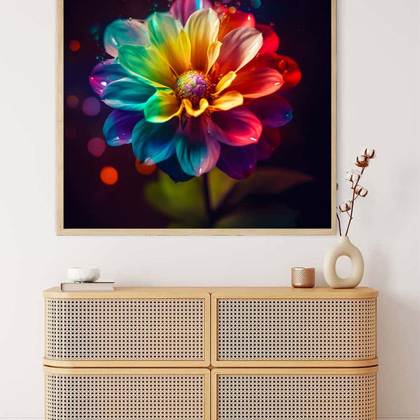 AB Diamond Painting Rainbow Flower - Paint by Numbers Kit Featuring a Vibrant, Colorful Flower Design on Display