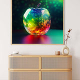 AB Diamond Painting - Diamond Apple framed artwork displayed above a modern chest of drawers, featuring vibrant, multicolored acrylic diamonds.