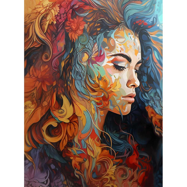 Malen nach Zahlen - Junge Frau mit Blumenhaar - hochwertige Leinwand - abstrakt, Bestseller, menschen, Neu eingetroffen, neue_bilder, startbestseller, vertikal