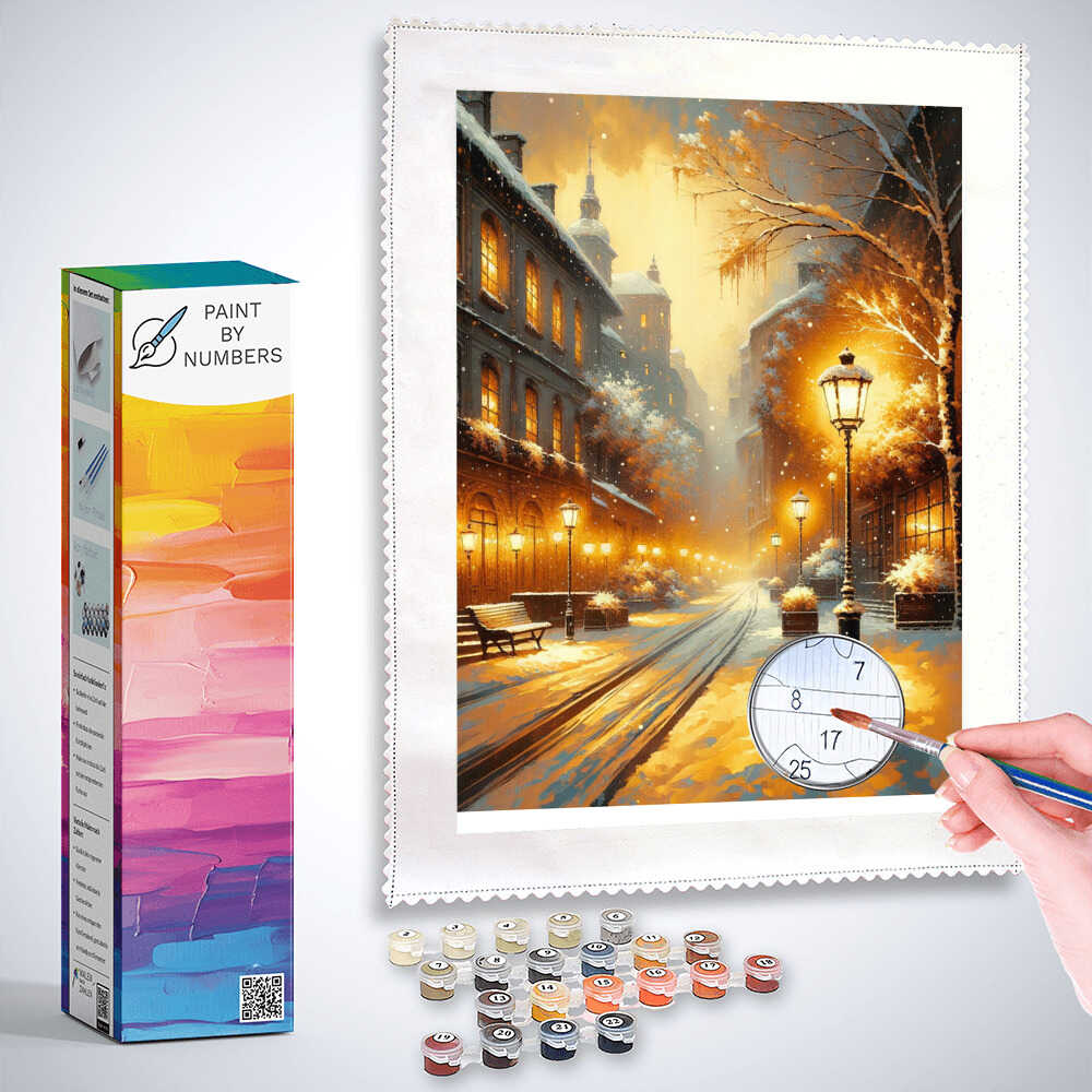 Snowy city lantern - Paint by Numbers
