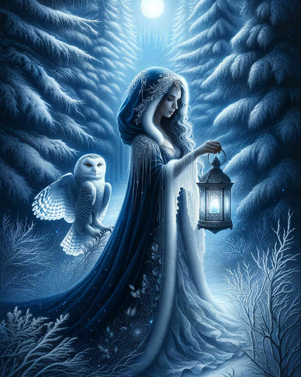 Paint by Numbers - Woman with Lantern Snow Owl