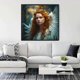 Diamond Painting - Angel with red hair hanging in a modern living room, part of Paint by Numbers kits.