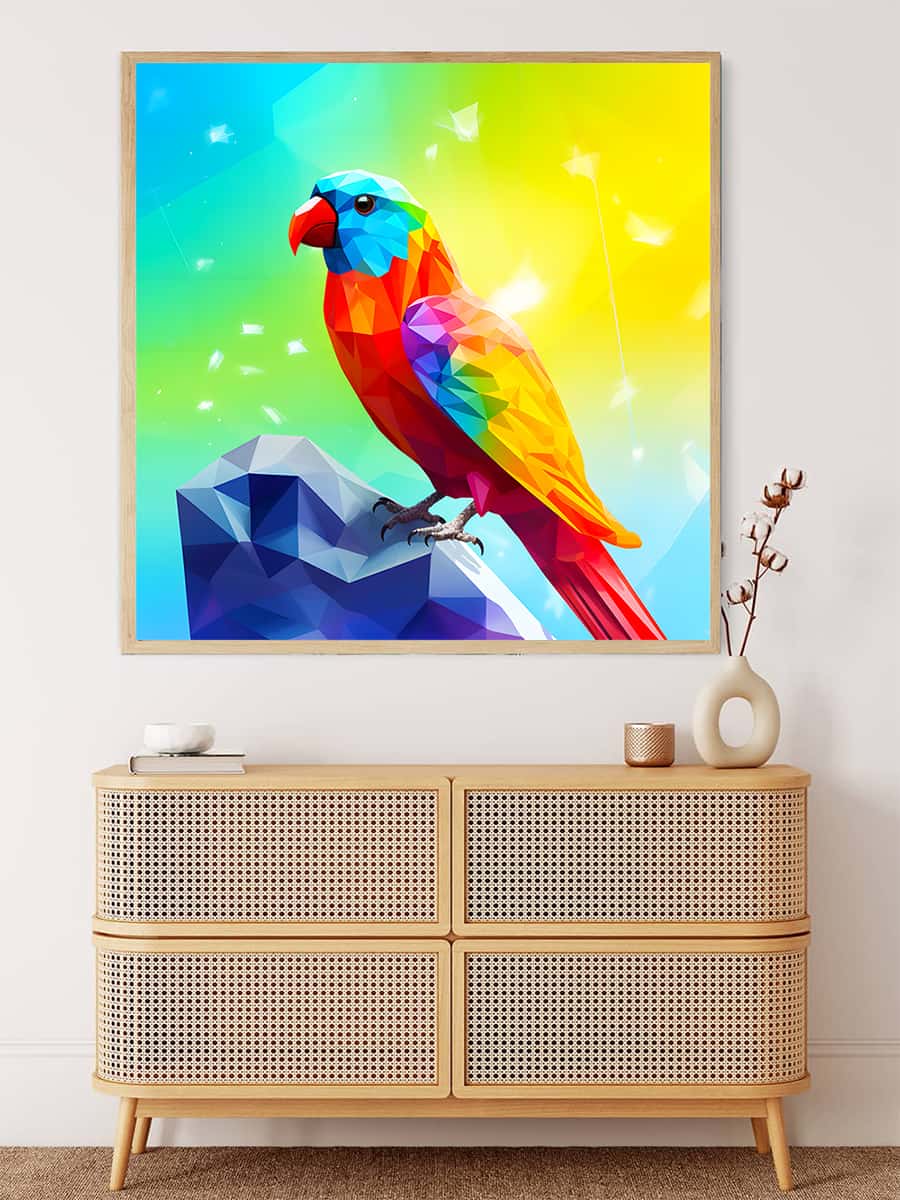 AB Diamond Painting - Diamant Papagei auf Stein - gedruckt in Ultra-HD - AB Diamond, Neu eingetroffen, Papagei, Quadratisch, Tiere, Vögel