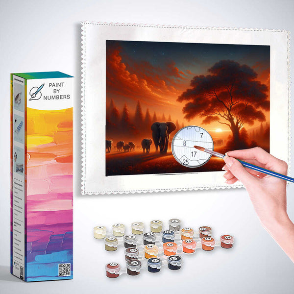 Elephants in the sunset - Paint by Numbers