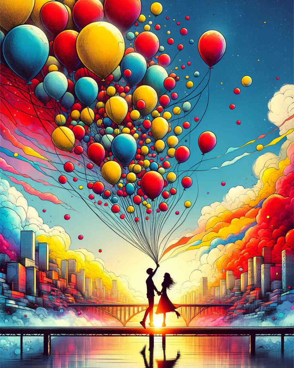 Hand in hand, balloons - Paint by Numbers
