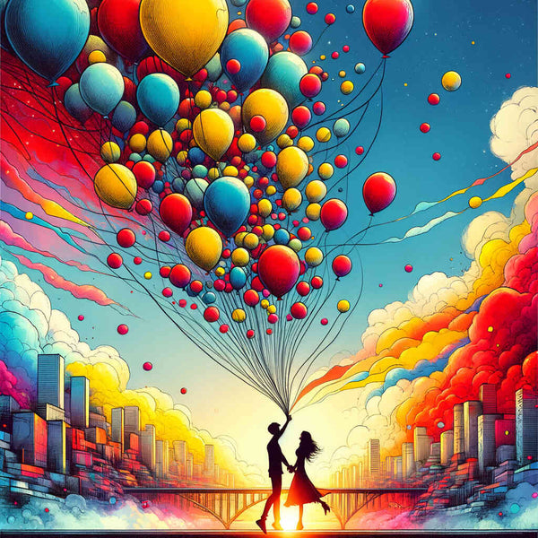 Hand in hand, balloons - Paint by Numbers