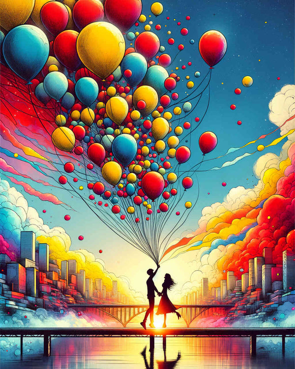 Hand in hand, balloons - Paint by Numbers