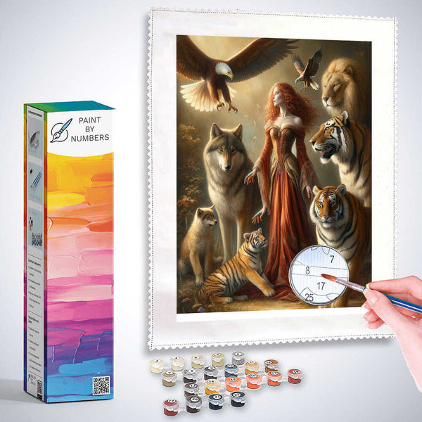 Paint by Numbers - Woman with Tiger Wolf and Lowe
