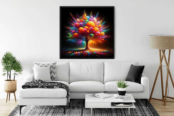 Paint by Numbers - Tree of Life of Imagination vibrant artwork displayed in a modern living room.