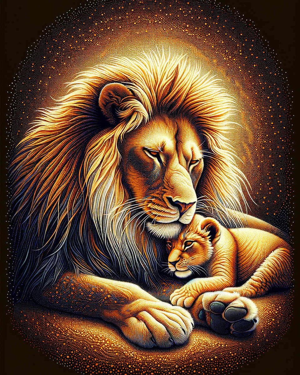 Paint by Numbers - Lion and child, intimate