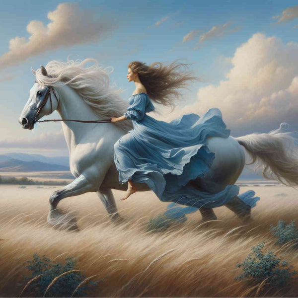 Woman on white horse - Paint by Numbers