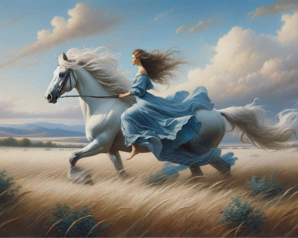 Woman on white horse - Paint by Numbers