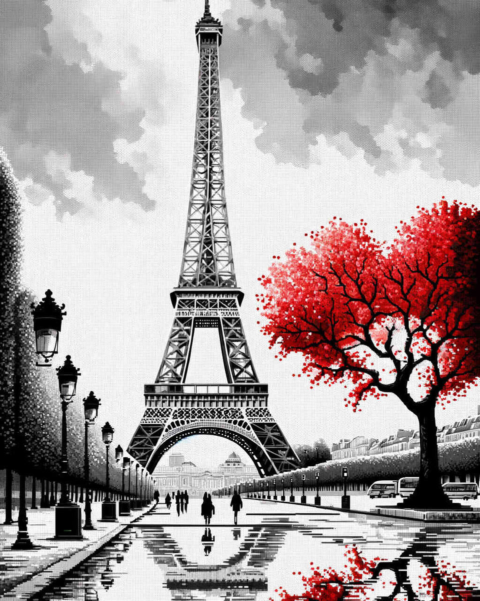 Eiffel Tower in black and white - Paint by Numbers