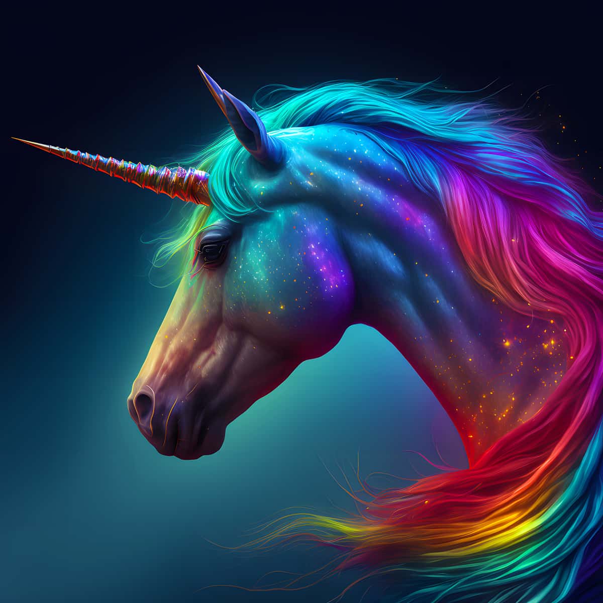 Magnificent unicorn with colorful mane and glowing horn for diamond painting kit. Paint by numbers art that sparkles.