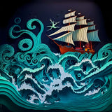 Diamond Painting Kit with Turquoise Rough Sea and Sailing Ship - Paint by Numbers