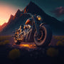 Motorcycle on a scenic Route 66 with mountains and sunset backdrop in diamond painting kit.