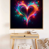 Paint by Numbers - Cosmic Heart Flicker artwork depicting a vibrant, luminous heart surrounded by cosmic colors in a modern, mystical setting.