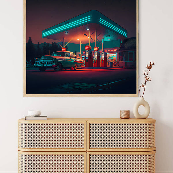 Malen nach Zahlen - Route 66 Tankstelle - hochwertige Leinwand - 170523, Landschaften, Neu eingetroffen, Quadratisch, Retro, Route 66