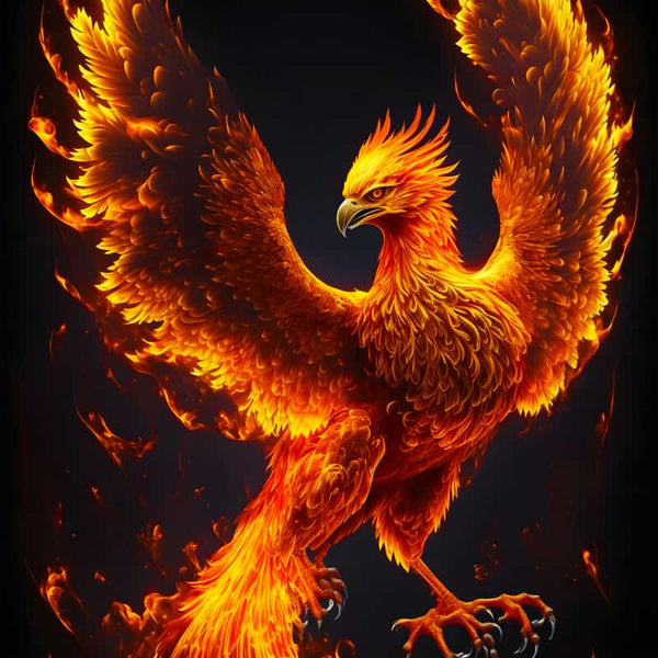 Fiery phoenix in vibrant flames from Diamond Painting Kits – Art that Sparkles! Experience Paint by Numbers magic with our stunning fire phoenix design.