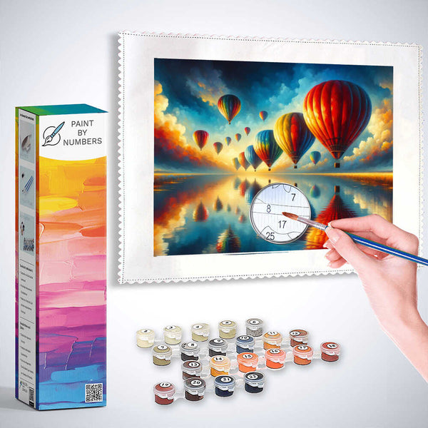 Paint by Numbers - Hot air balloon reflection lake
