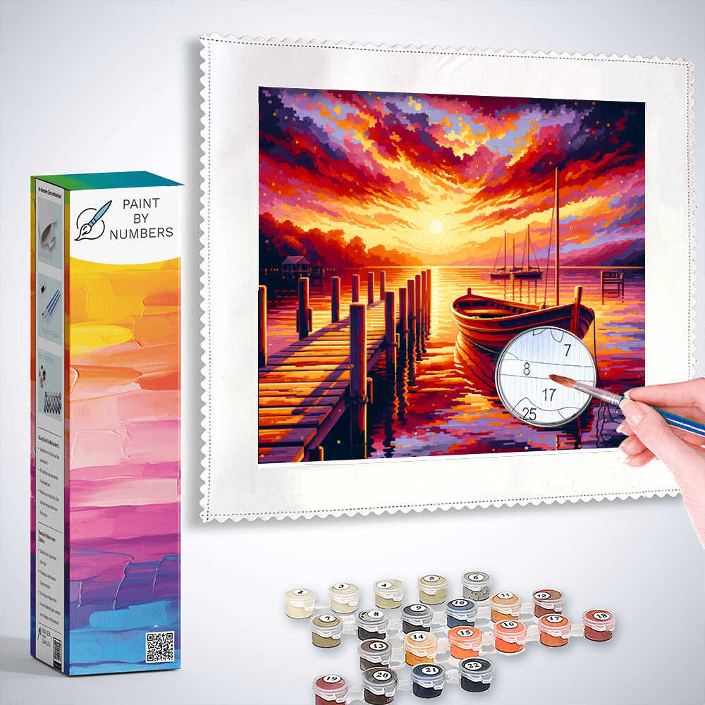 Paint by Numbers - Boat on Jetty Sunset
