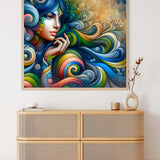Paint by Numbers - colorful Indian lady exuding calm and grace with vibrant gold, turquoise, and red hues in a modern expressive style