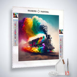AB Diamond Painting Color Train Kit with Acrylic Diamonds, Tweezers, and Application Pen for Sparkling Paint by Numbers Art